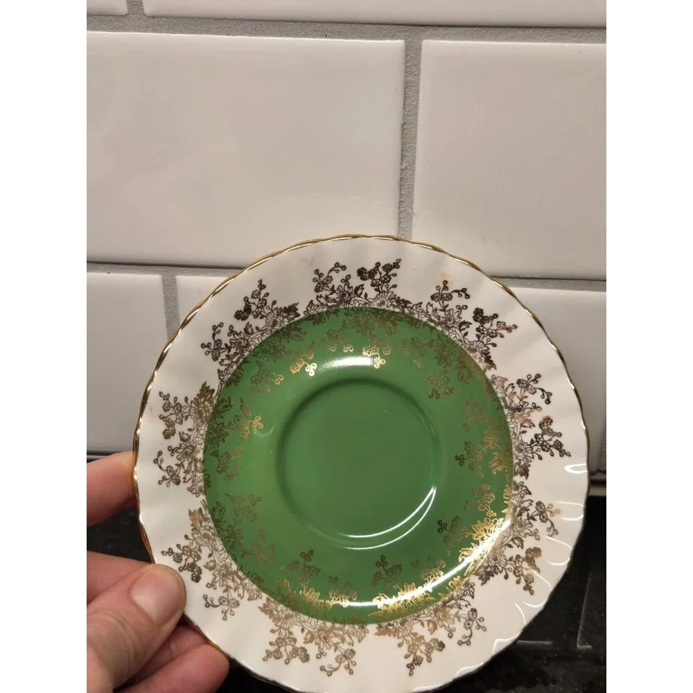 Royal Albert Regal Series Bone China Green Footed Tea Cup Saucer Discontinued - Picture 2 of 7